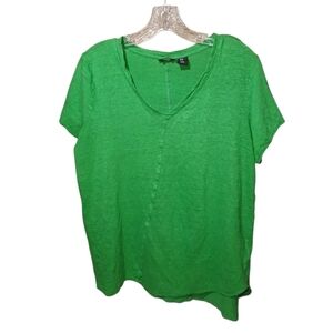 Tahari Green V Neck Linen Tee Shirt Size 1X